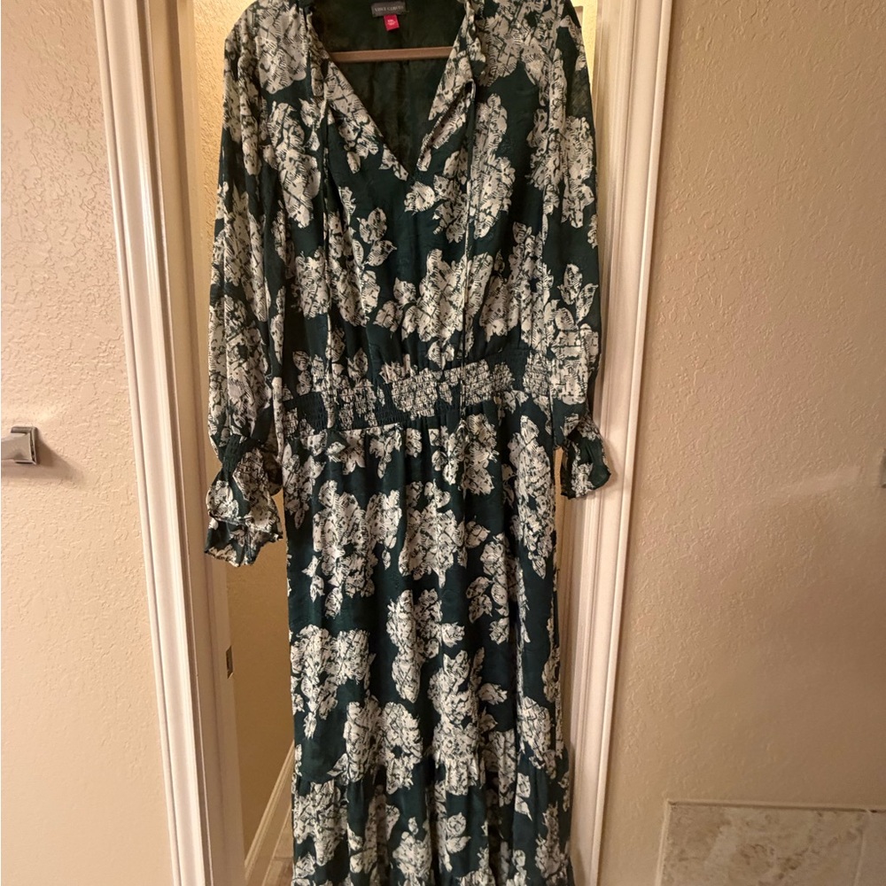 Vince Camuto Dark Green Floral V-Neck Maxi Dress